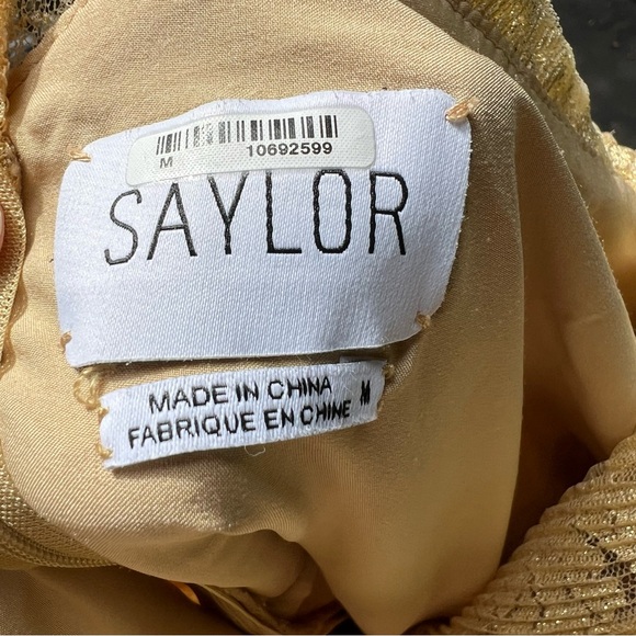 Saylor Dress Adria Gold Ruffled Lace Long Sleeve Mini Medium Cocktail Formal EC - Picture 7 of 9